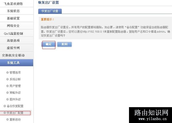 飞鱼星路由器恢复出厂设置的两种方法