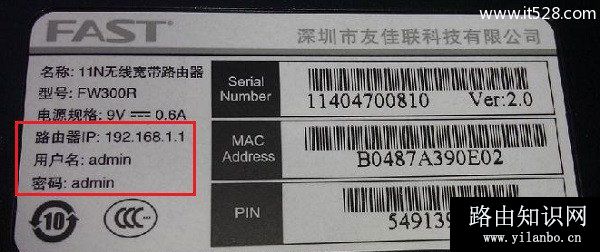 迅捷(FAST)300M路由器管理员密码是多少？