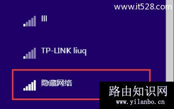 找到并打开Win8中的 隐藏网络 选项